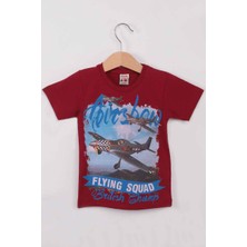 Arbi Airplane Baskılı Erkek Çocuk Tshirt | Bordo