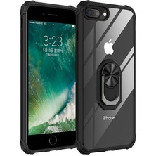 Techno Guru iPhone 8 Plus Yüzüklü ve Kenarları Renkli Köşe Korumalı Mola Premium Pc Silikon Kılıf