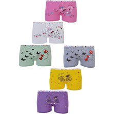 Dode Flora Tutku 0181 Kız Çocuk Karışık Desenli Likralı Pamuklu 6 Lı Paçalı Boxer