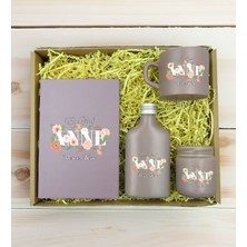 Bk Gift Kişiye Özel Isimli Dtf Anne Temalı Mat Gri Defter & Kahve Fincanı & Kolonya & Mum Hediye Seti-4, Anneye Hediye, Anneler Günü Hediyesi