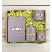 Bk Gift Kişiye Özel Isimli Dtf Anne Temalı Mat Gri Defter & Kahve Fincanı & Kolonya & Mum Hediye Seti-3, Anneye Hediye, Anneler Günü Hediyesi