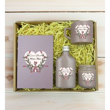 Bk Gift Kişiye Özel Isimli Dtf Anne Temalı Mat Gri Defter & Kahve Fincanı & Kolonya & Mum Hediye Seti-5, Anneye Hediye, Anneler Günü Hediyesi