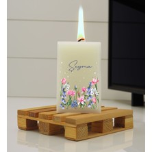Bk Gift Kişiye Özel Isimli Çiçek Tasarımlı Dtf Dikdörtgen Blok Mum-1, Sevgiliye Hediye, Arkadaşa Hediye, Doğum Günü Hediyesi, Ev Hediyesi