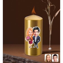 BK Kişiye Özel Sevgililer Karikatürlü Gold Blok Mum-94