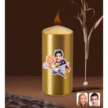 BK Kişiye Özel Sevgililer Karikatürlü Gold Blok Mum-92
