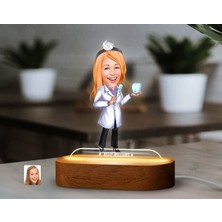 Bk Gift Kişiye Özel Kadın Diş Doktoru Karikatürlü Dekoratif 3D Biblo LED Işıklı Gece Lambası-1, Arkadaşa Hediye