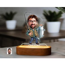 Bk Gift Kişiye Özel Balıkçı Karikatürlü Dekoratif 3D Biblo LED Işıklı Gece Lambası-1, Arkadaşa Hediye