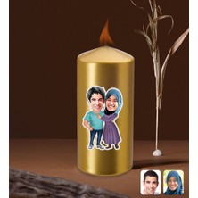 BK Kişiye Özel Sevgililer Karikatürlü Gold Blok Mum-61