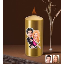 BK Kişiye Özel Sevgililer Karikatürlü Gold Blok Mum-13