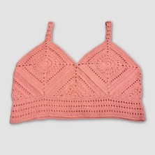 Uretti El Örgüsü Crop Büstiyer Bikini Üstü Motif - Pembe