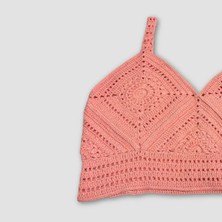 Uretti El Örgüsü Crop Büstiyer Bikini Üstü Motif - Pembe