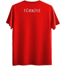 Çapıt Pamuk Kırmızı Standart Kesim Erkek Tişört Sıfır Yaka Türkiye Sırt Baskılı