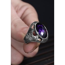 Ksr Moda Ametist Taşlı El Işlemeli 925 Ayar Gümüş Erkek Yüzük