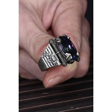 Ksr Moda Mistik Topaz Taşlı Altıpatlar Detaylı 925 Ayar Gümüş Erkek Yüzük