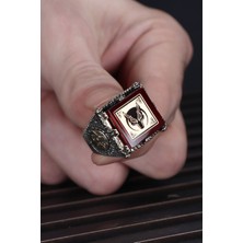 Ksr Moda Ksrmoda Kehribar Taşlı Börü Simgeli 925 Ayar Gümüş Erkek Yüzük