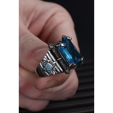 Ksr Moda Akuamarin Taşlı 925 Ayar Gümüş Erkek Yüzük