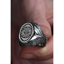 Ksr Moda Hz.süleyman Mühürlü El Işlemeli 925 Ayar Gümüş Erkek Yüzük