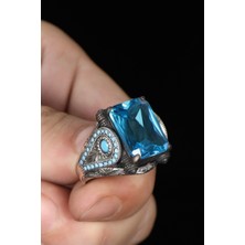 Ksr Moda Akuamarin Taşlı 925 Ayar Gümüş Erkek Yüzük