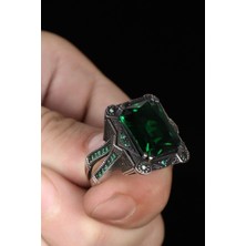 Ksr Moda Ksrmoda Yeşil Zirkon Taşlı 925 Ayar Gümüş Erkek Yüzük