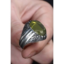 Ksr Moda Peridot Taşlı El Işlemeli 925 Ayar Gümüş Erkek Yüzük