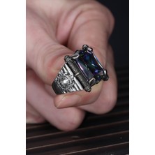 Ksr Moda Ksrmoda Mistik Topaz Taşlı Aslan Detaylı 925 Ayar Gümüş Erkek Yüzük