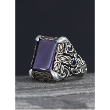 Ksr Moda Ksrmoda Desenli Model Ametist Taşlı 925 Ayar Erkek Gümüş Yüzük