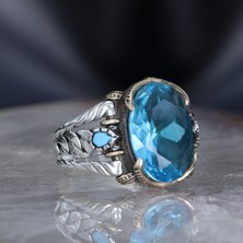 Ksr Moda Ksrmoda Zincir Serisi 925 Ayar Blue Topaz Taşlı Erkek Gümüş Yüzük