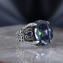 Ksr Moda Zincir Serisi 925 Ayar Mistik Topaz Erkek Gümüş Yüzük