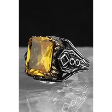 Ksr Moda Ksrmoda Sitrin Taşlı 925 Ayar Erkek Gümüş Yüzük