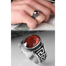 Ksr Moda Ksrmoda Kırmızı Zirkon Taşlı 925 Ayar Erkek Gümüş Yüzük