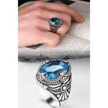 Ksr Moda Ksrmoda Blue Topaz Taşlı 925 Ayar Erkek Gümüş Yüzük