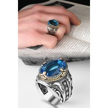 Ksr Moda Ksrmoda Blue Topaz Taşlı 925 Ayar Erkek Gümüş Yüzük