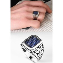 Ksr Moda Mikro Taşlı Desenli 925 Ayar Erkek Gümüş Yüzük