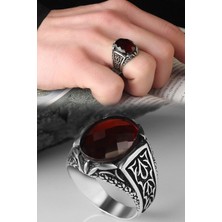 Ksr Moda Ksrmoda Kırmızı Zirkon Taşlı 925 Ayar Erkek Gümüş Yüzük