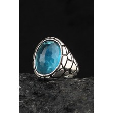 Ksr Moda Mavi Topaz Taşlı 925 Ayar Gümüş Erkek Yüzük