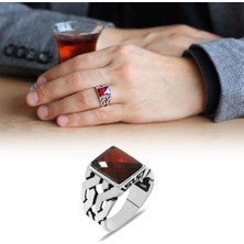 Ksr Moda Ksrmoda Kırmızı Zirkon Taşlı 925 Ayar Gümüş Erkek Yüzük