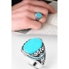 Ksr Moda Ksrmoda Firuze Taşlı Desenli 925 Ayar Erkek Gümüş Yüzük