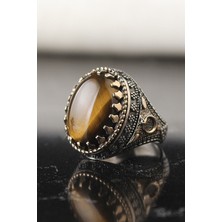 Ksr Moda Ksrmoda Doğal Kaplangözü Taşlı Ayyıldız Işlemeli 925 Ayar Gümüş Erkek Yüzük