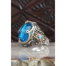 Ksr Moda Blue Topaz Taşlı 925 Ayar Erkek Gümüş Yüzük