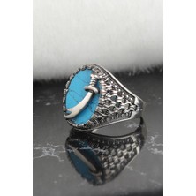 Ksr Moda Firuze Taşlı Zülfikar Kılıçlı 925 Ayar Erkek Gümüş Yüzük