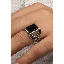 Ksr Moda Oniks Taşlı 925 Ayar Erkek Gümüş Yüzük