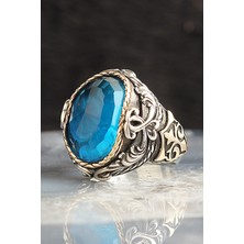 Ksr Moda Ksrmoda Blue Topaz Taşlı 925 Ayar Erkek Gümüş Yüzük