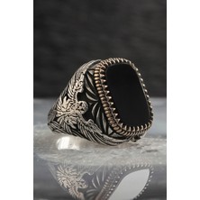 Ksr Moda Oniks Taşlı Kartal Model 925 Ayar Erkek Gümüş Yüzük