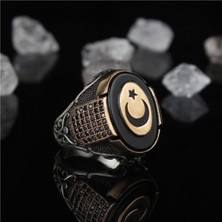 Ksr Moda Ksrmoda Oniks Taşlı Ayyıldızlı 925 Ayar Gümüş Yüzük