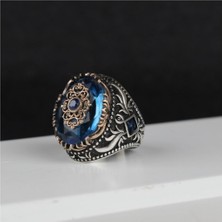 Ksr Moda Blue Topaz Taşlı 925 Ayar Gümüş Yüzük