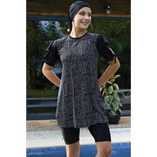 REMSA Yarı Kapalı Likralı Volanlı Kısa Kollu Mayo 2423 Siyah