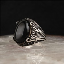 Ksr Moda Oniks Taşlı Kılıç Model 925 Ayar Gümüş Yüzük