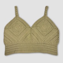 Uretti El Örgüsü Crop Büstiyer Bikini Üstü Motif - Yeşil