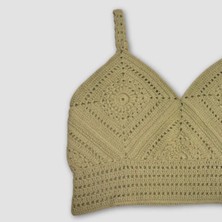 Uretti El Örgüsü Crop Büstiyer Bikini Üstü Motif - Yeşil