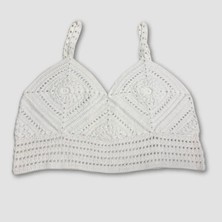 Uretti El Örgüsü Crop Büstiyer Bikini Üstü Motif - Beyaz